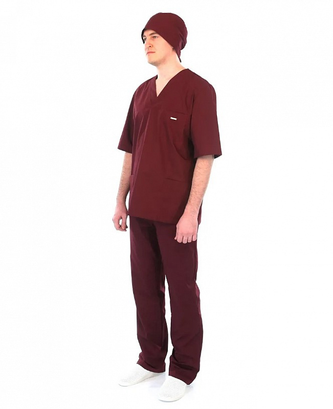 Костюм "Хирург" блуза/брюки/колпак (бордо, ткань Тиси) 1